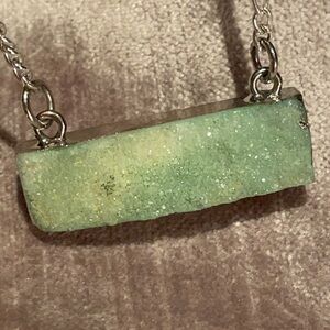 Green & Yellow Druzy Quartz Bar Necklace 16”